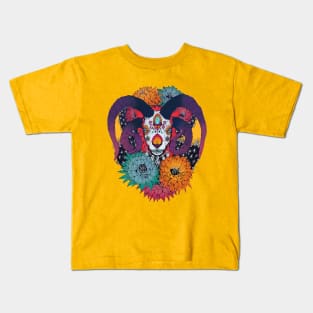 Painted Skull in Flowers Kids T-Shirt